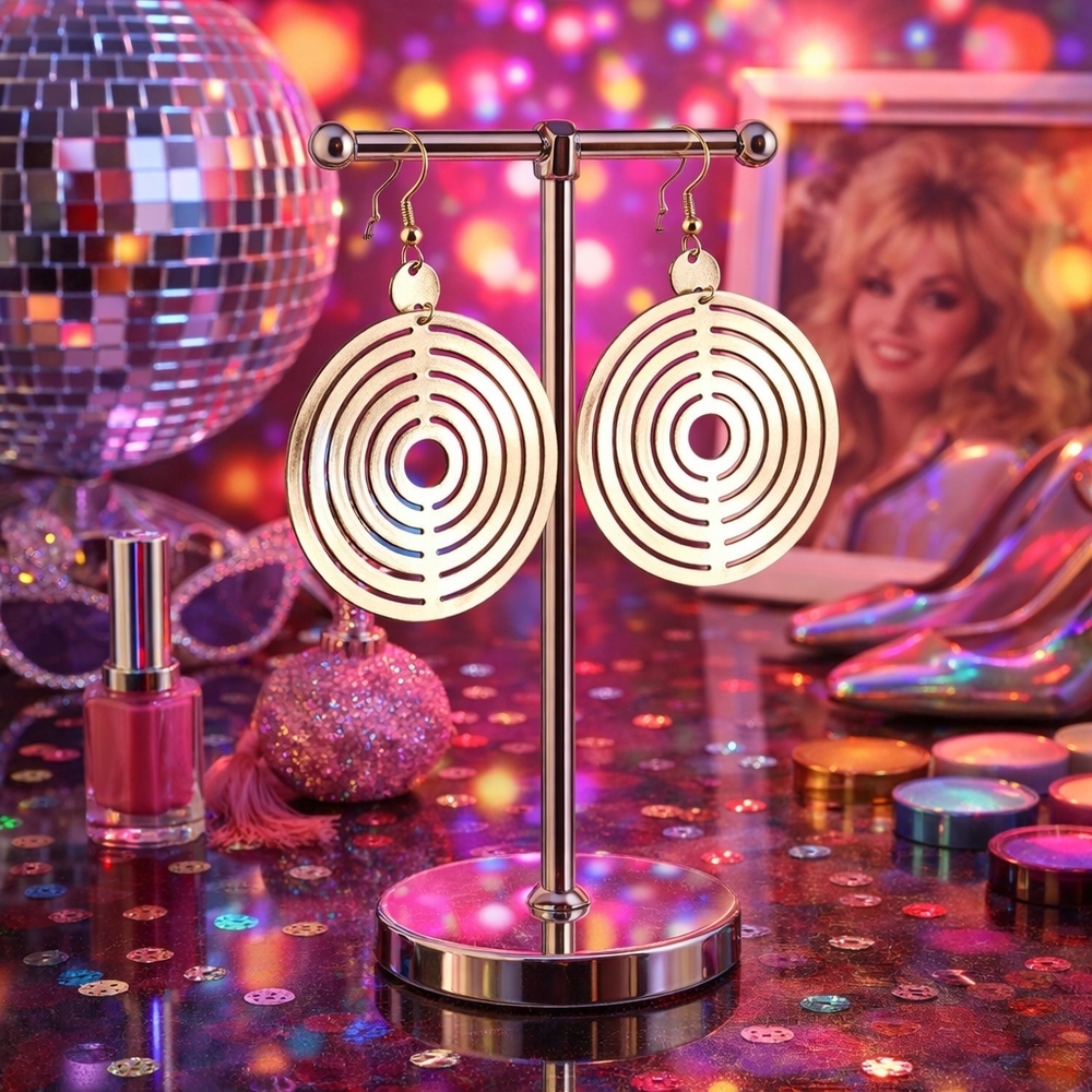 Disco Style Earrings - 60s 70s Dance All Night! SHINY SILVERTONE - Pre-loved